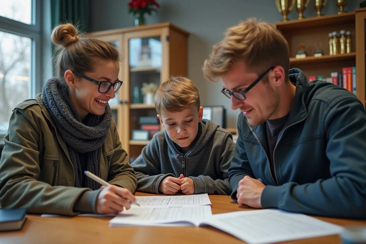 Une femme examine des formulaires dans un bureau de football