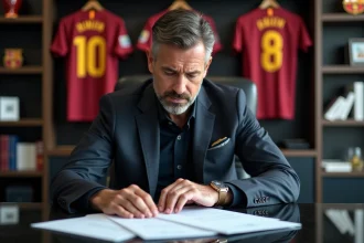 Agent de football en costume dans un bureau &eacute;l&eacute;gant