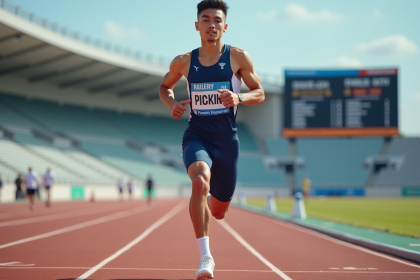 Jeune athlète en tenue hightech sur piste moderne