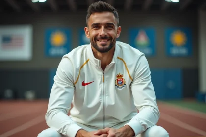 Sportif homme en tenue blanche dans une salle moderne