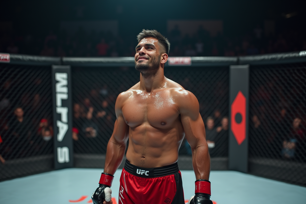 Jeune athlète MMA après un combat dans la cage