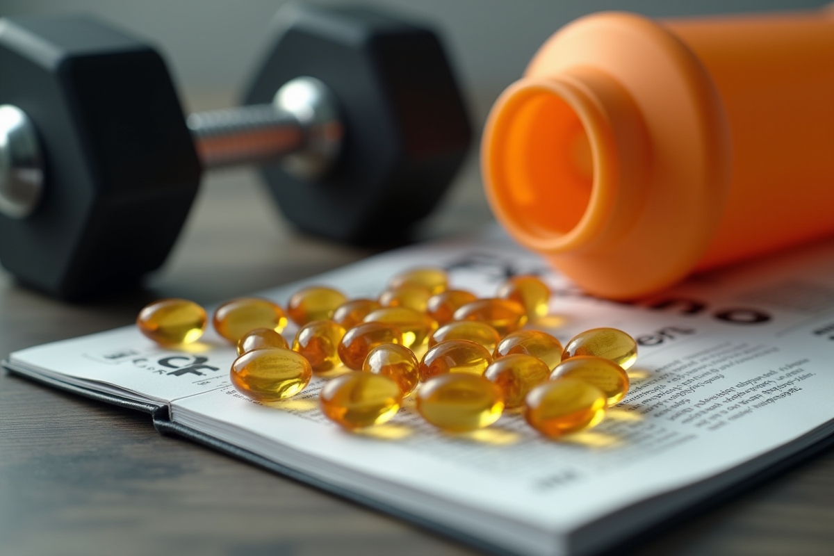 Capsules d huile de poisson sur magazine de fitness