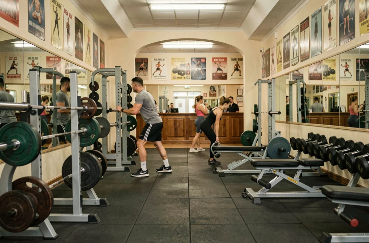 Espace musculation du Cercle de la Forme à Bobigny avec haltères, barres olympiques et miroirs
