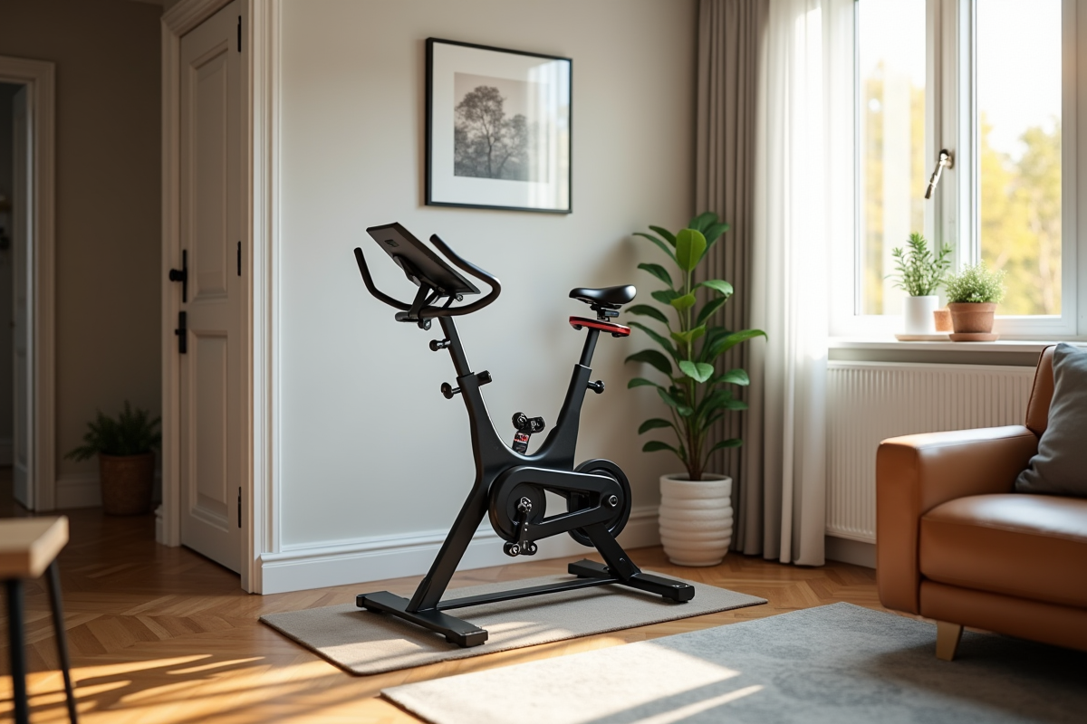 Coin de gym compact dans un appartement urbain lumineux