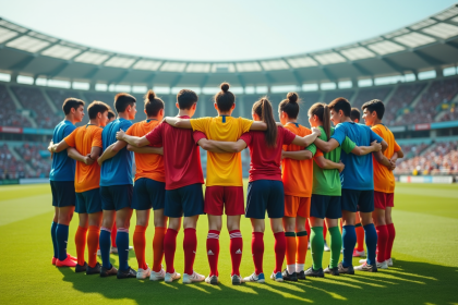 Groupe de joueurs de football internationaux en rassemblement