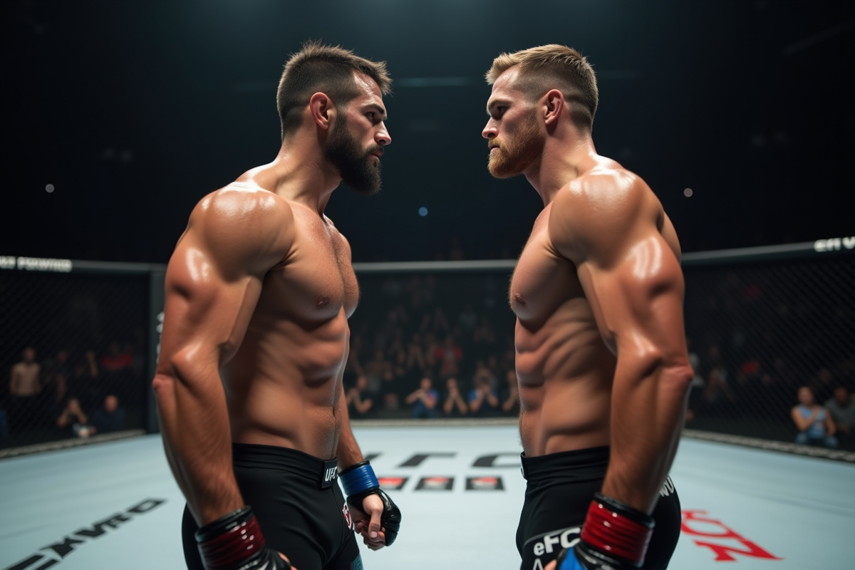 Deux combattants MMA face à face avant le combat