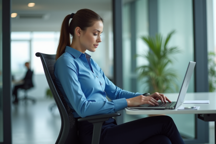 Femme professionnelle au bureau en posture droite et détendue