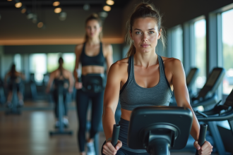 Femme active utilisant un elliptique en salle de sport