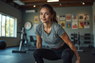 Jeune femme faisant un squat dans une salle de sport