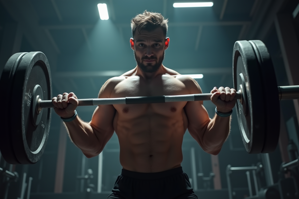 Haltérophile en plein effort dans une salle de sport