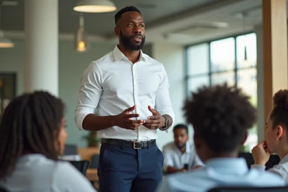 Homme noir confiant en centre communautaire