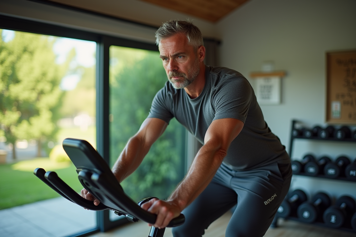 Homme en entraînement sur un vélo d