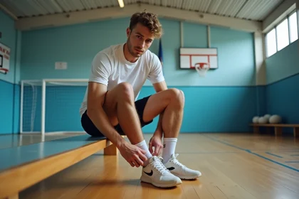 Jeune homme en sport s'appr&ecirc;tant &agrave; jouer au handball au Portugal