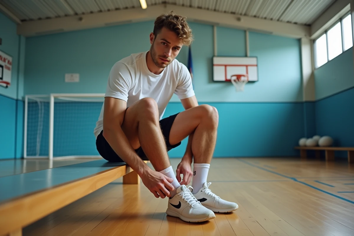 Jeune homme en sport s'apprêtant à jouer au handball au Portugal