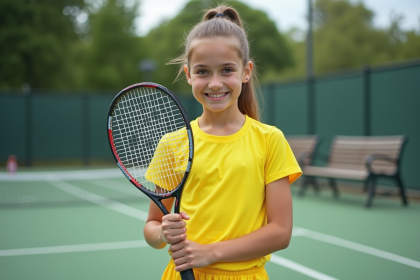 Jeune fille souriante en tennis sur court extérieur
