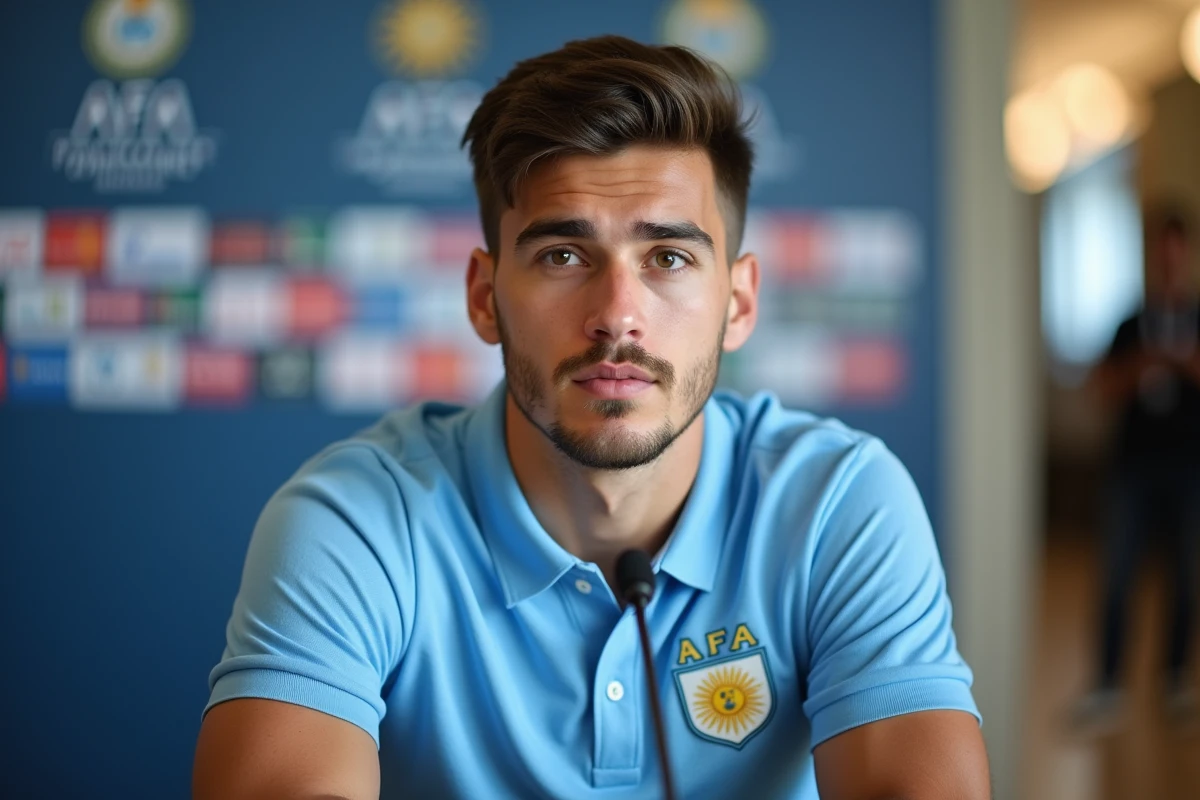 Jeune footballeur argentin en conférence de presse après une sélection en équipe nationale
