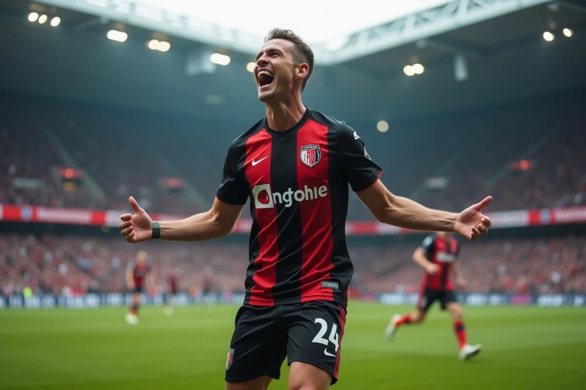 Joueur de l'Eintracht Francfort célébrant un but en Bundesliga dans un stade allemand