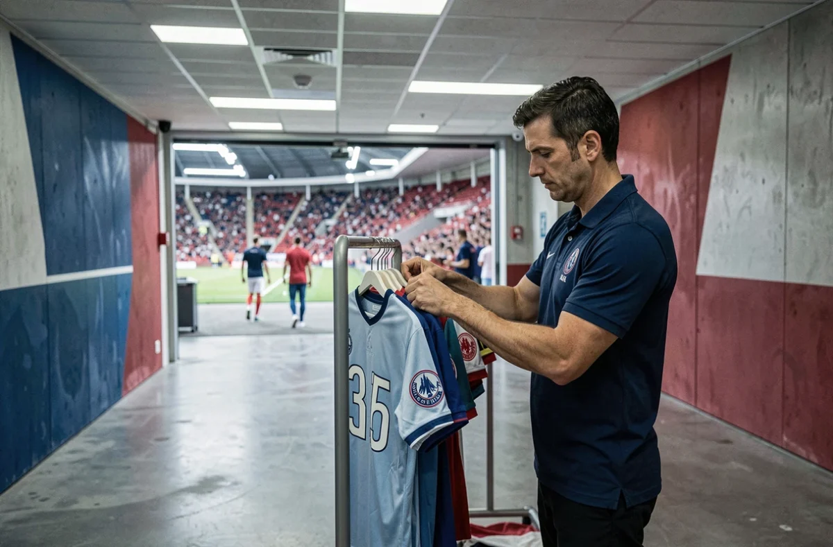 Préparation des maillots et des équipements dans le tunnel du stade avant le match PSG Olympique de Marseille