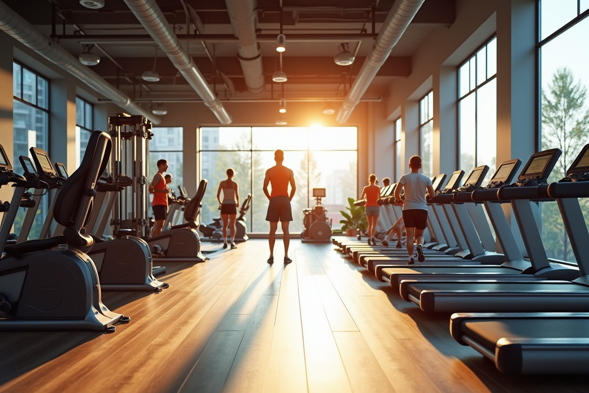 Intérieur moderne d'une salle de sport avec des personnes variées