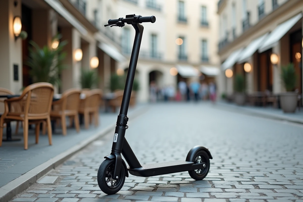 Scooter électrique Urban Glide 140 garé sur une place parisienne avec façades haussmanniennes